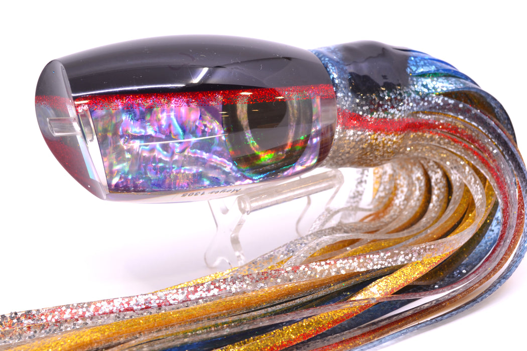 Moyes Lures Rainbow MOP Black-Red Back Taxi Eyes 1305 16" 16.5oz Skirted Evil GZE