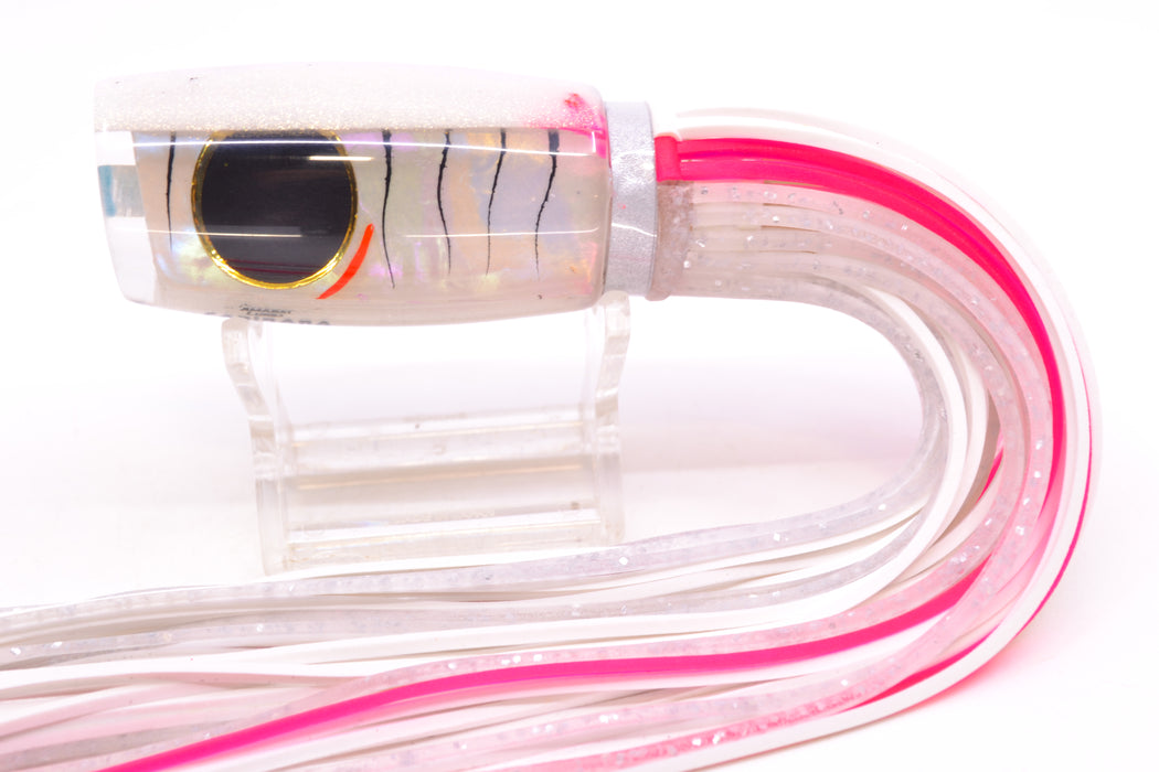 Amaral Lures White Iridescent Pearl Black Stripes White Back Black Eyes Caninana 11" 4oz