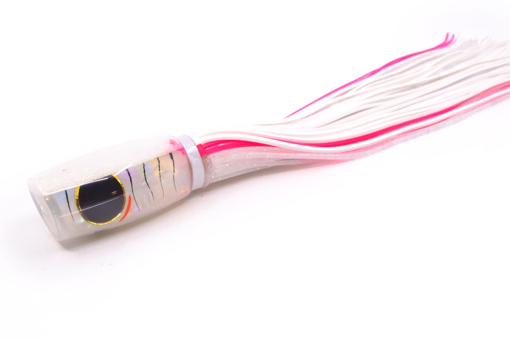 Amaral Lures White Iridescent Pearl Black Stripes White Back Black Eyes Caninana 11" 4oz