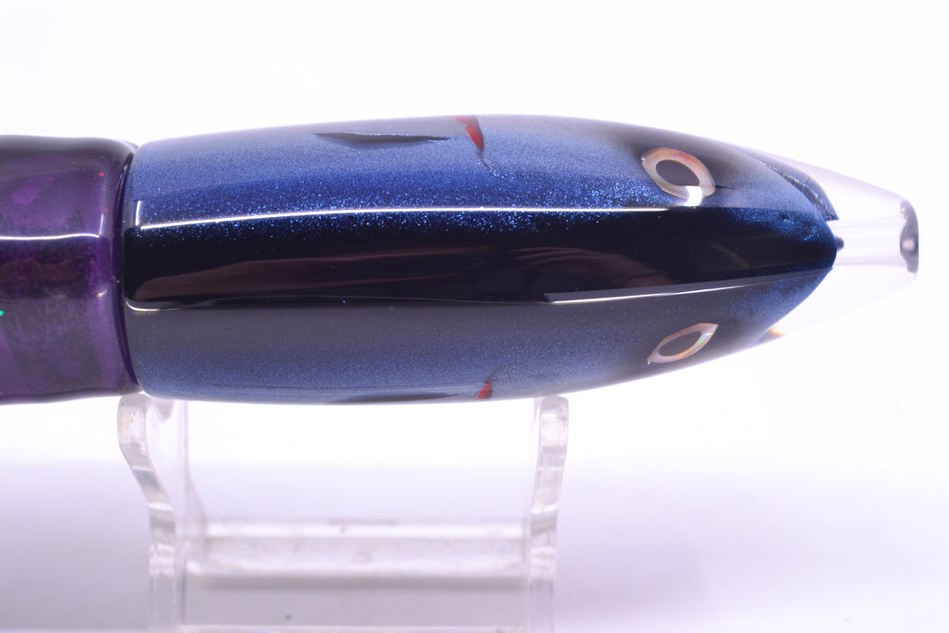 JB Signature Lures Bleeding Black-Blue-Silver Fish Head Medium Barrel Bomb 9" 5.5oz Skirted GZE