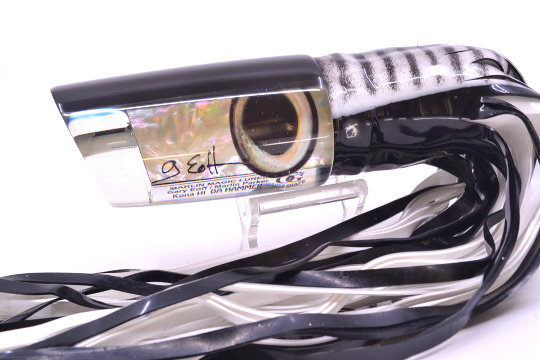 Marlin Magic Lures White Awabi Black Back Da Hammer 14" 12.5oz Skirted White Aurora