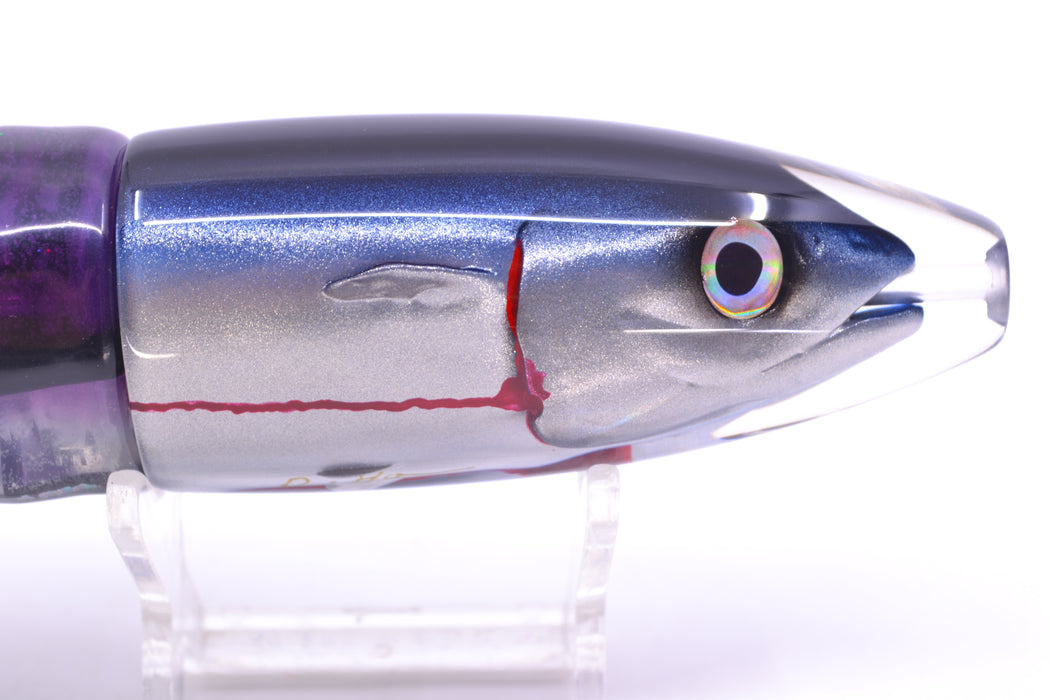 JB Signature Lures Bleeding Black-Blue-Silver Fish Head Medium Barrel Bomb 9" 5.5oz Skirted GZE