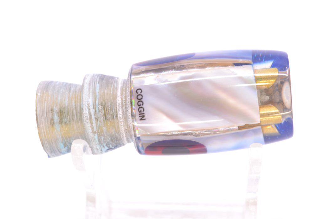 Coggin Lures Real White MOP Blue Back Black-Red Eyes 4-Hole Hualalai Tado Invert 7" 3oz