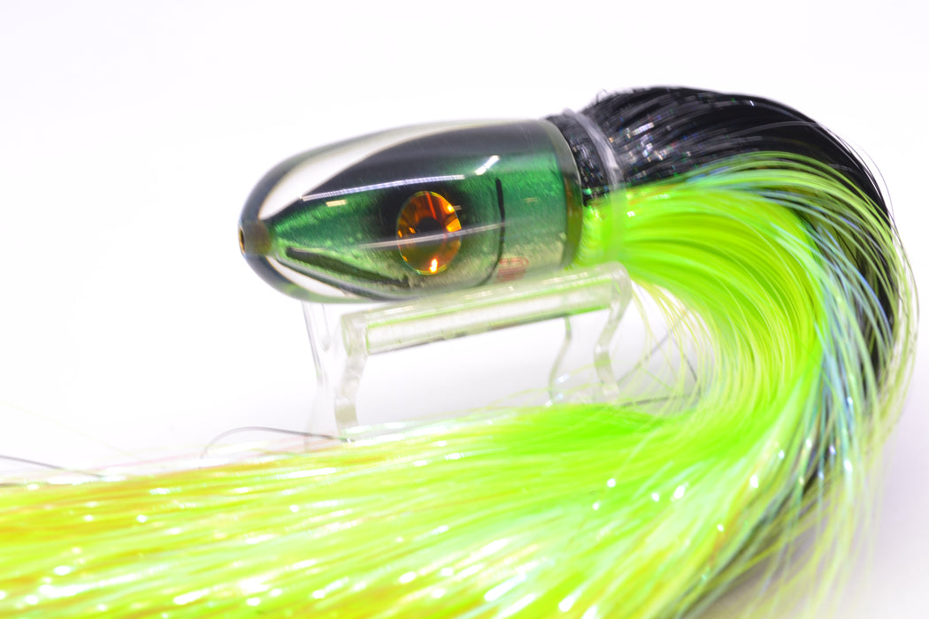 Tsutomu Lures Black-Green-Silver Fish Head Pau Hana Blunt Bullet 7" 4oz Strobez