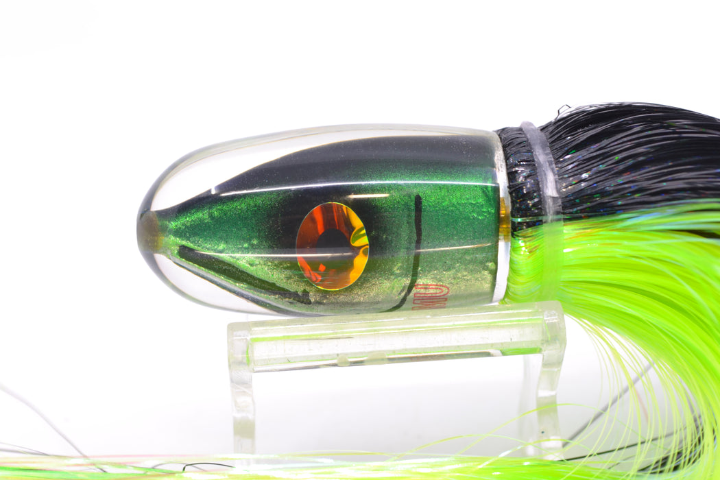Tsutomu Lures Black-Green-Silver Fish Head Pau Hana Blunt Bullet 7" 4oz Strobez