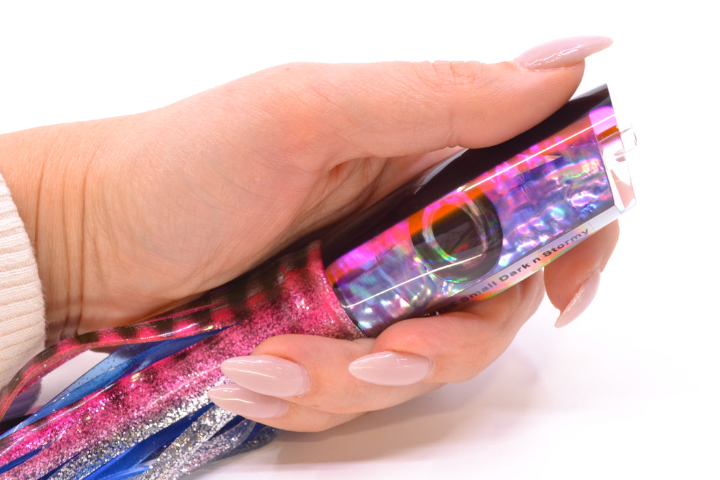 Moyes Lures Rainbow MOP Black-Pink Back Small Dark-N-Stormy 9" 4.5oz Skirted *SCRATCHED*