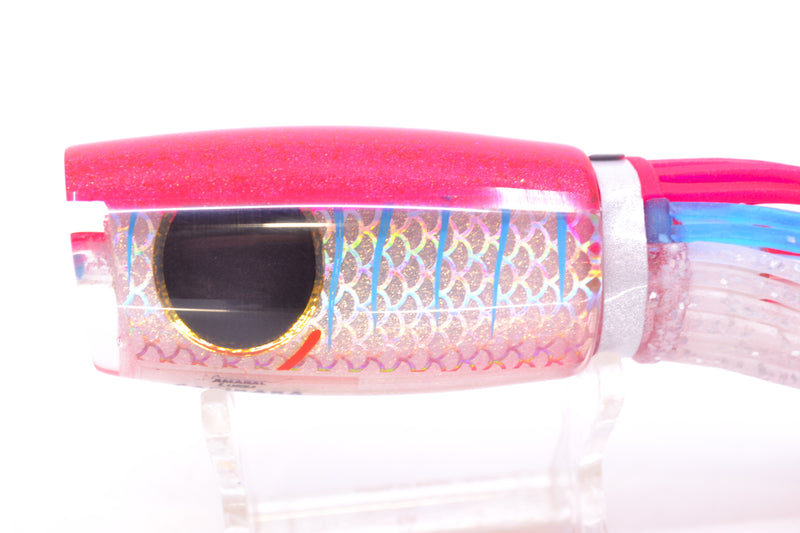 Amaral Lures Silver Pearl Rainbow Scale Blue Stripes Pink Back Black Eyes Caninana 11" 4oz