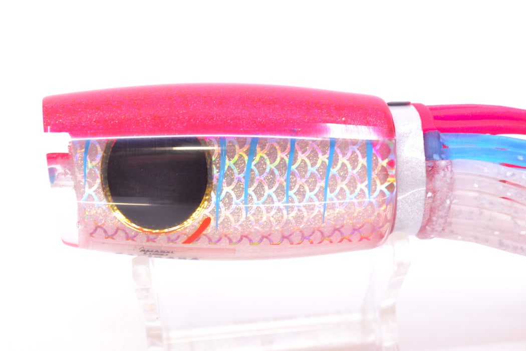 Amaral Lures Silver Pearl Rainbow Scale Blue Stripes Pink Back Black Eyes Caninana 11" 4oz