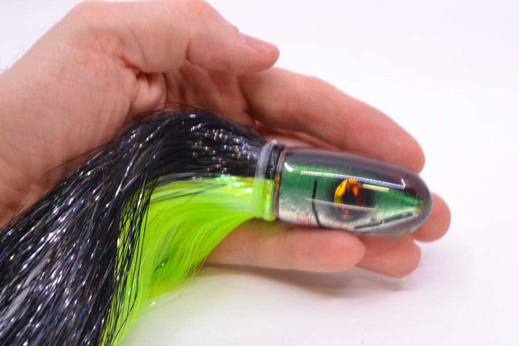 Tsutomu Lures Black-Green-Silver Fish Head Pau Hana Blunt Bullet 7" 4oz Strobez