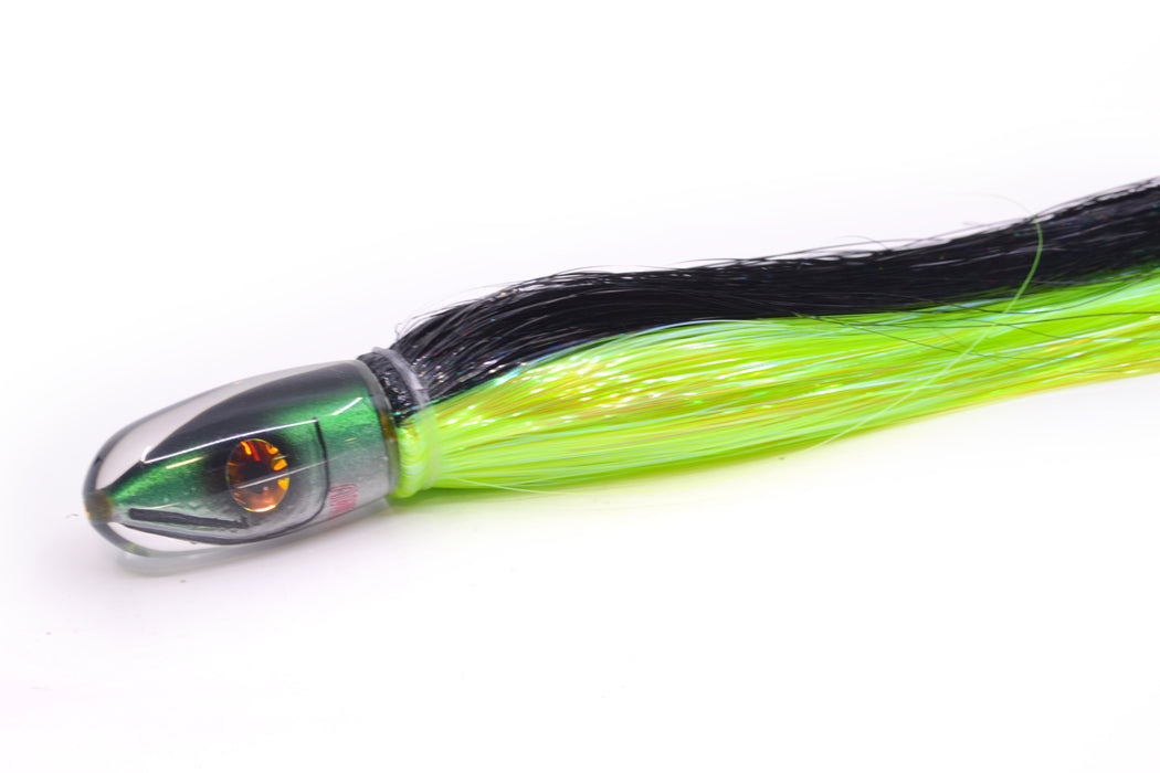 Tsutomu Lures Black-Green-Silver Fish Head Pau Hana Blunt Bullet 7" 4oz Strobez