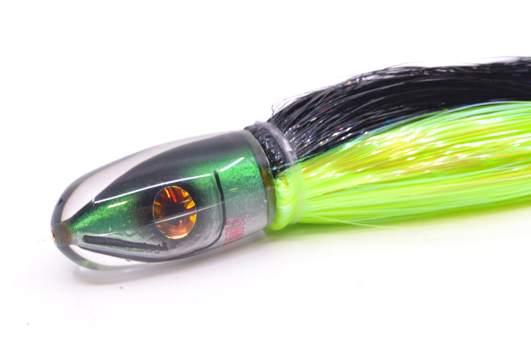 Tsutomu Lures Black-Green-Silver Fish Head Pau Hana Blunt Bullet 7" 4oz Strobez