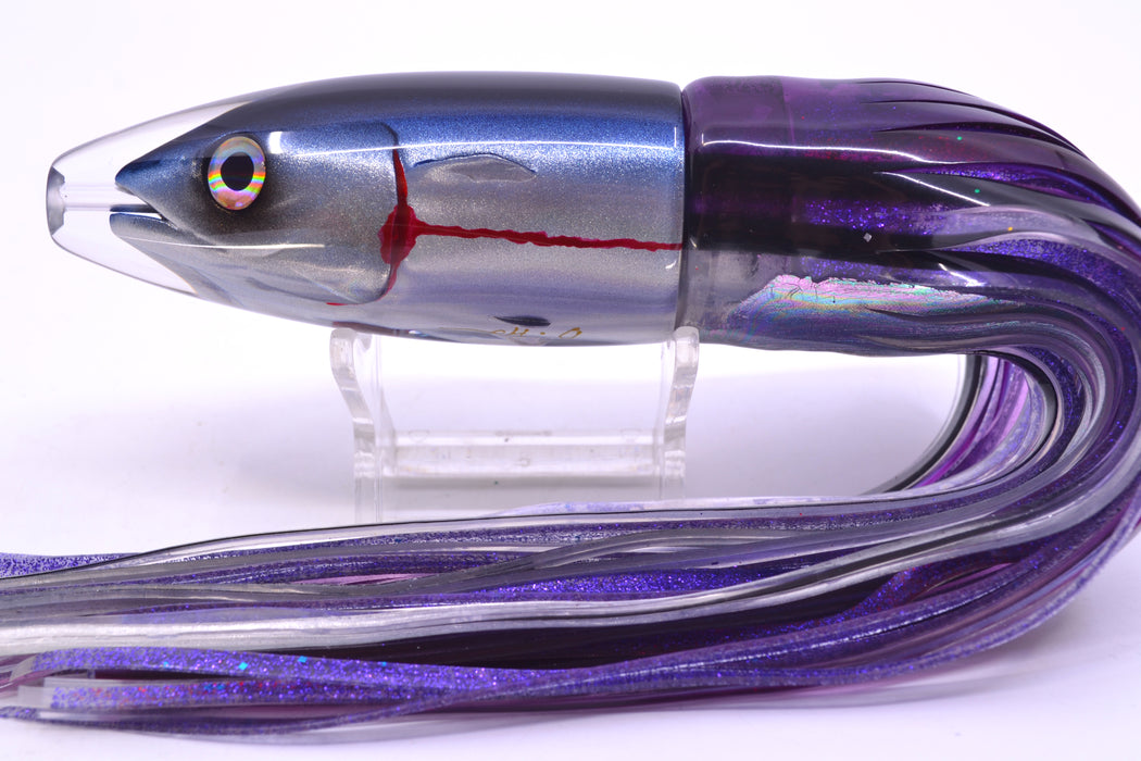 JB Signature Lures Bleeding Black-Blue-Silver Fish Head Medium Barrel Bomb 9" 5.5oz Skirted GZE