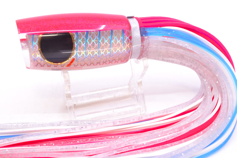 Amaral Lures Silver Pearl Rainbow Scale Blue Stripes Pink Back Black Eyes Caninana 11" 4oz