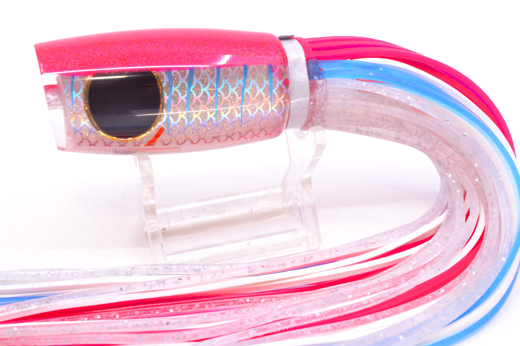Amaral Lures Silver Pearl Rainbow Scale Blue Stripes Pink Back Black Eyes Caninana 11" 4oz