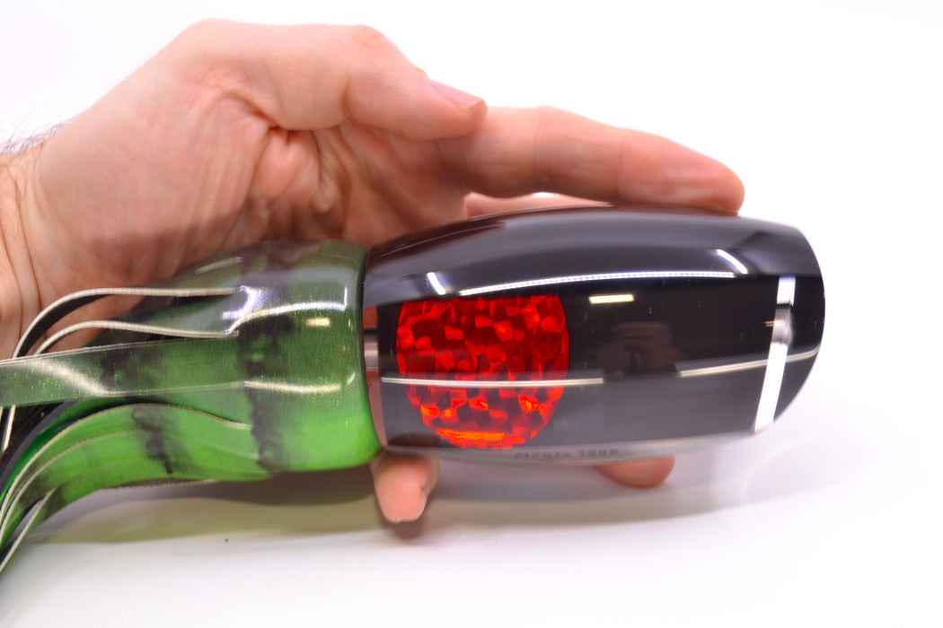 Moyes Lures Black Pearl Black Back Red Eyes 1305 16" 14oz Fire Tailz Vinyl Green Tiger GZE