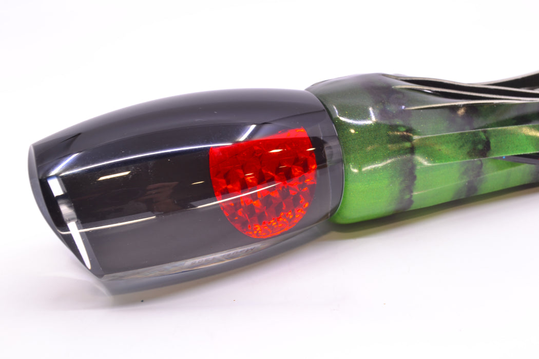 Moyes Lures Black Pearl Black Back Red Eyes 1305 16" 14oz Fire Tailz Vinyl Green Tiger GZE