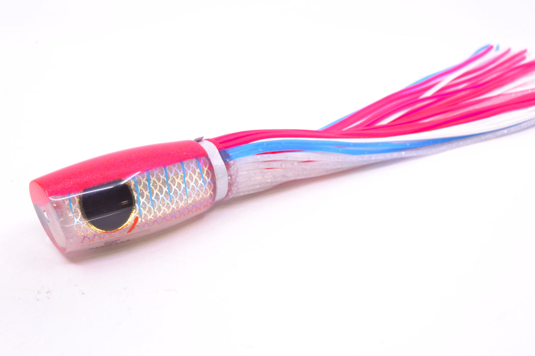 Amaral Lures Silver Pearl Rainbow Scale Blue Stripes Pink Back Black Eyes Caninana 11" 4oz