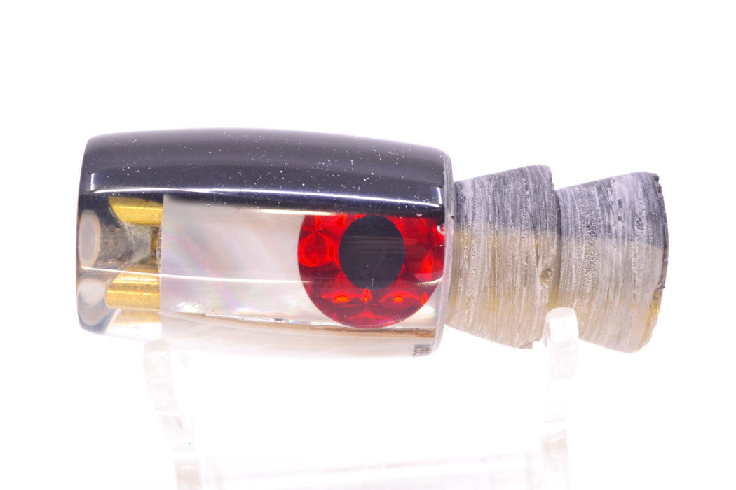 Coggin Lures Real White MOP Black Back Black-Red Eyes 4-Hole Hualalai Tado Invert 7" 3oz