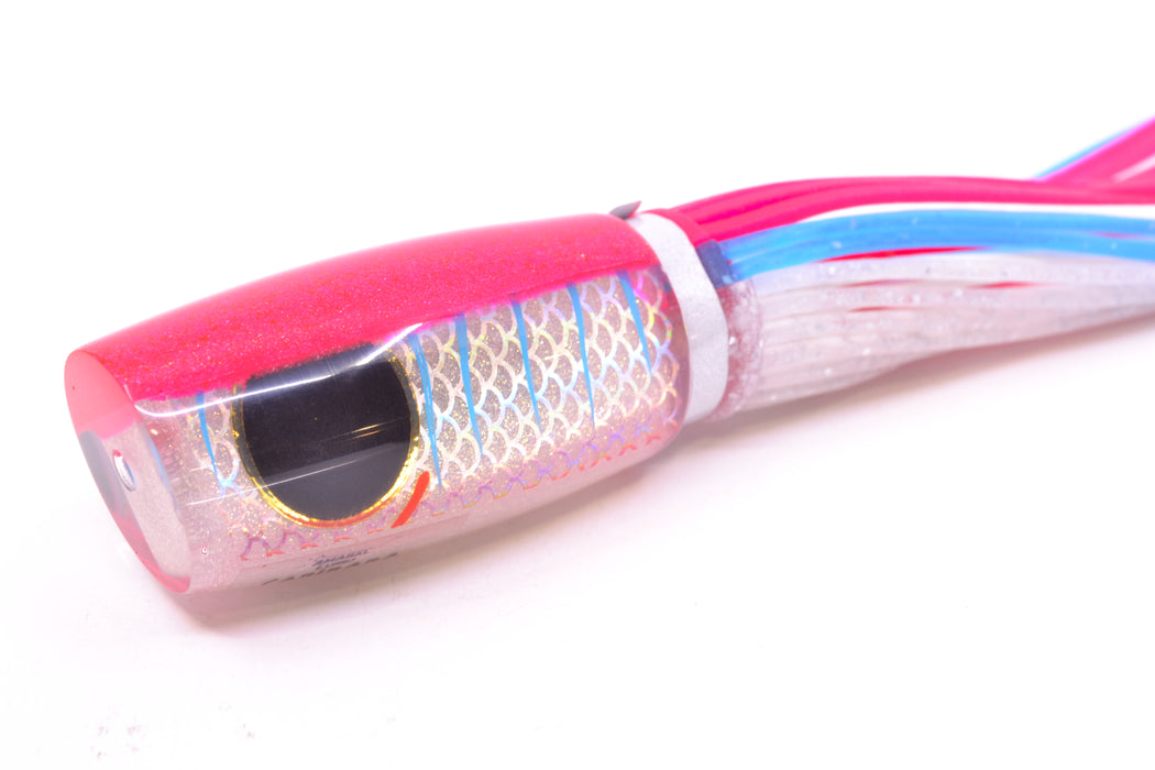 Amaral Lures Silver Pearl Rainbow Scale Blue Stripes Pink Back Black Eyes Caninana 11" 4oz