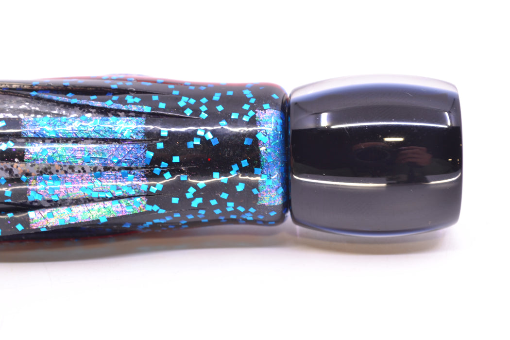 Moyes Lures Black Pearl Black Back Tang 5" 3oz Skirted Black & Blue Bars-Red-Purple