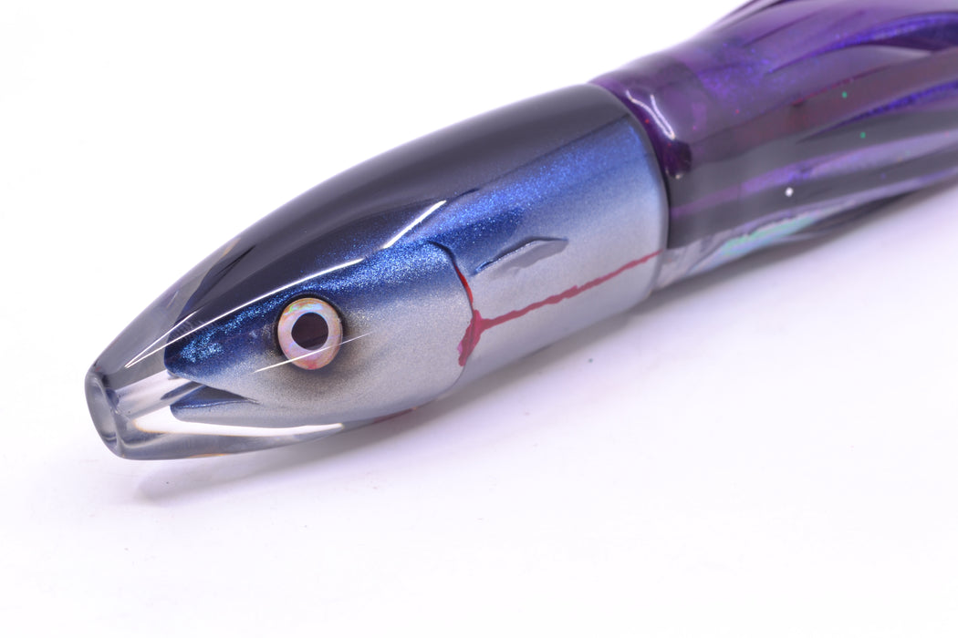 JB Signature Lures Bleeding Black-Blue-Silver Fish Head Medium Barrel Bomb 9" 5.5oz Skirted GZE