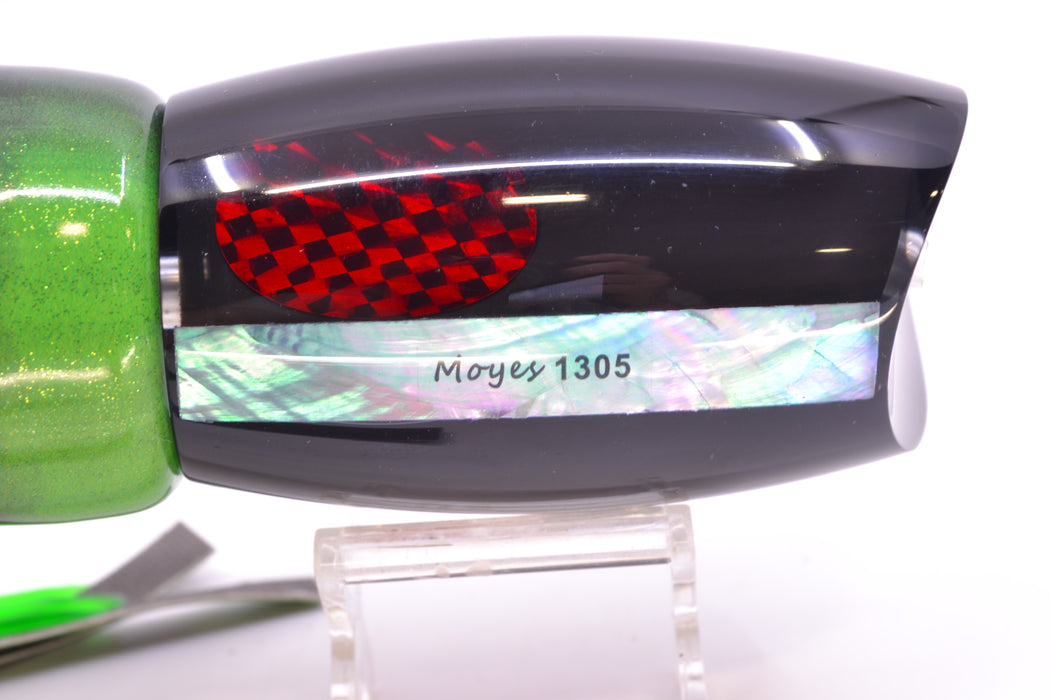Moyes Lures Black Pearl Black Back Red Eyes 1305 16" 14oz Fire Tailz Vinyl Green Tiger GZE