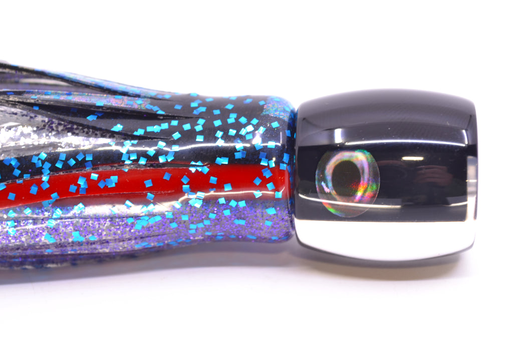 Moyes Lures Black Pearl Black Back Tang 5" 3oz Skirted Black & Blue Bars-Red-Purple