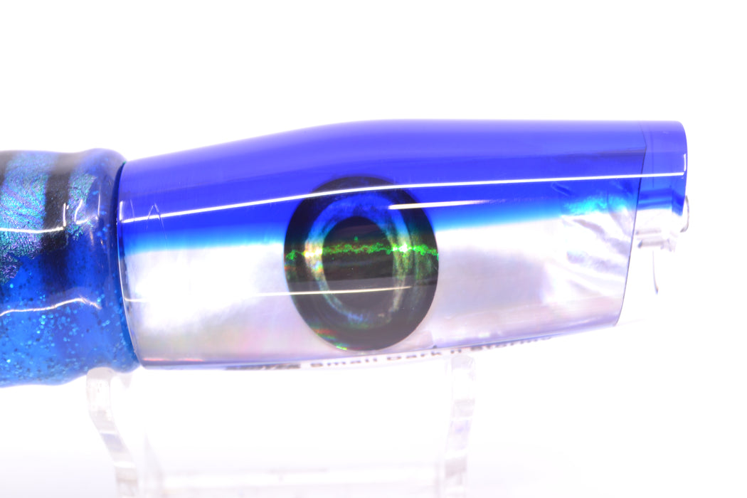 Moyes Lures White MOP Blue Back Small Dark-N-Stormy 9" 4.5oz Skirted Blue Aurora *SCRATCHED*