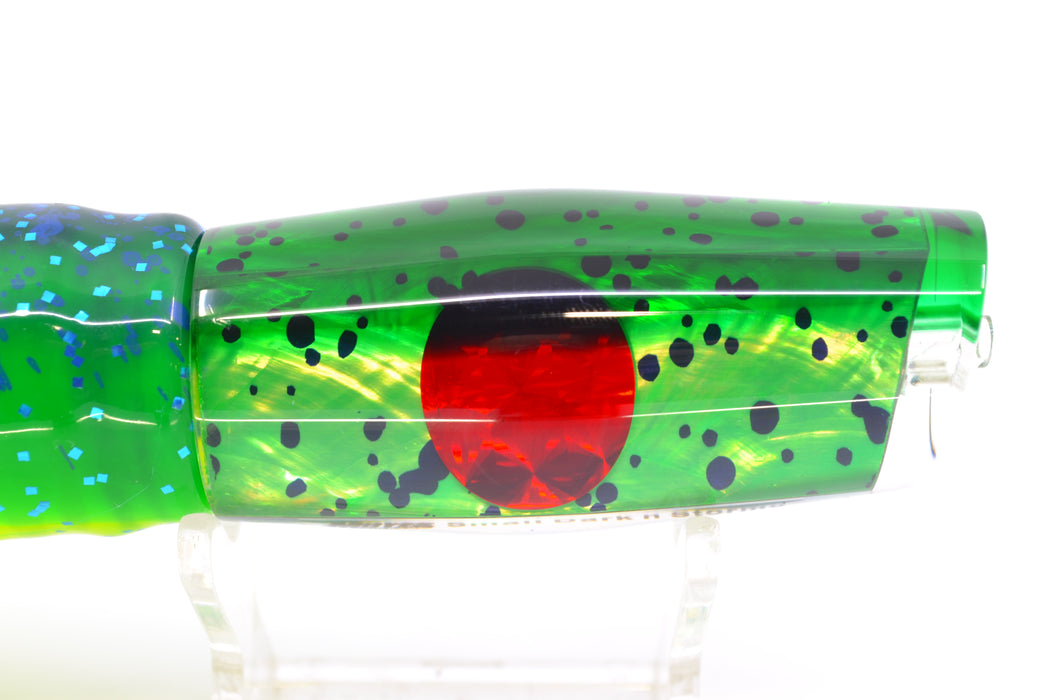 Moyes Lures Mahi MOP Green Back Red Eyes Small Dark-N-Stormy 9" 4.5oz Skirted Mahi