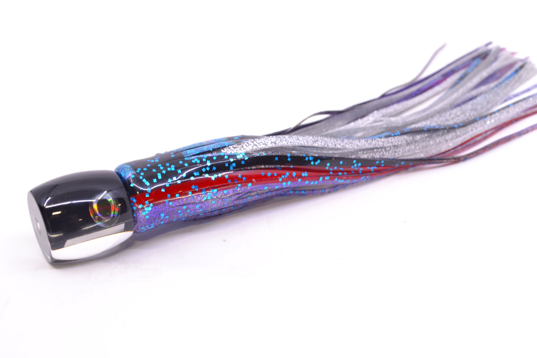 Moyes Lures Black Pearl Black Back Tang 5" 3oz Skirted Black & Blue Bars-Red-Purple