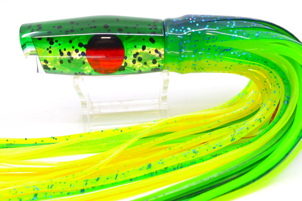 Moyes Lures Mahi MOP Green Back Red Eyes Small Dark-N-Stormy 9" 4.5oz Skirted Mahi