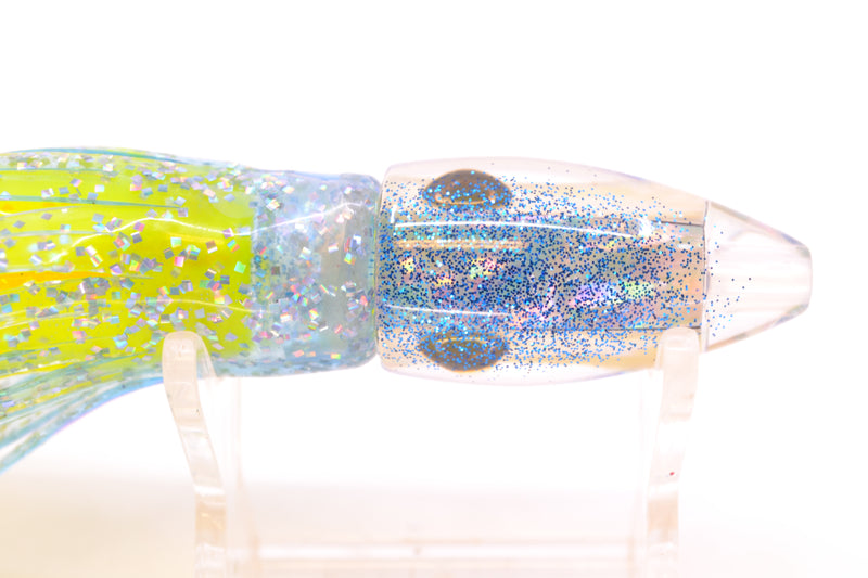 Moyes Lures White Awabi Blue Glitter Back Taxi Eyes Poon 5" 2oz Skirted Ice Blue/Rainbow