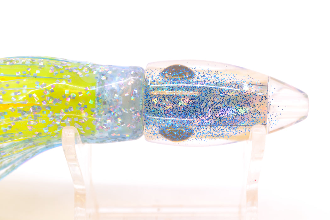 Moyes Lures White Awabi Blue Glitter Back Taxi Eyes Poon 5" 2oz Skirted Ice Blue/Rainbow
