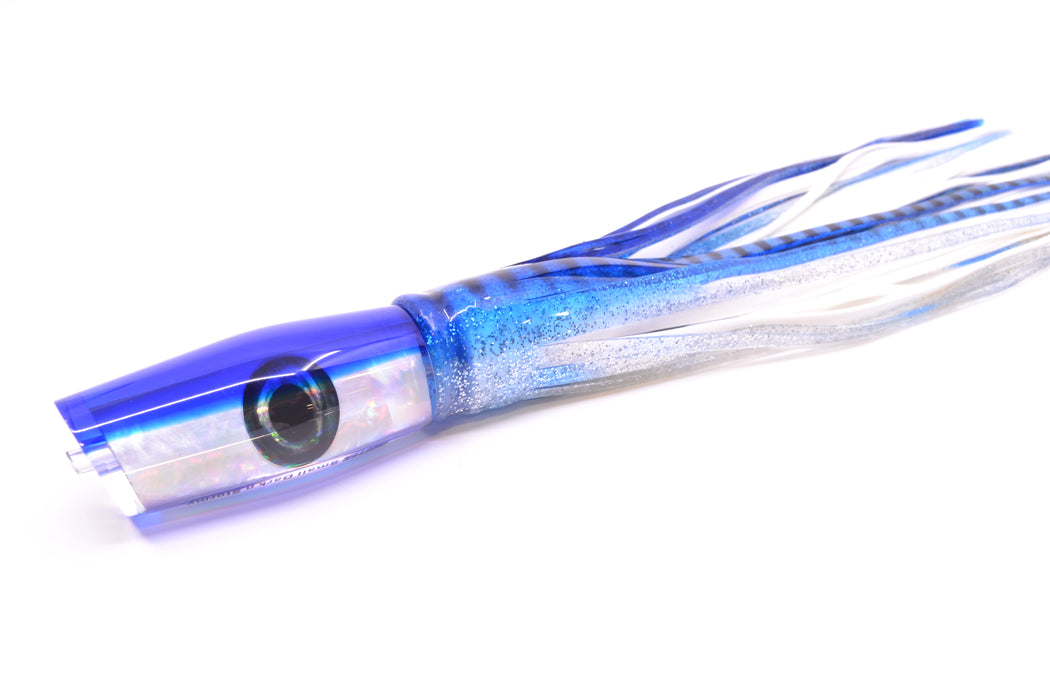 Moyes Lures White MOP Blue Back Small Dark-N-Stormy 9" 4.5oz Skirted Blue Aurora *SCRATCHED*