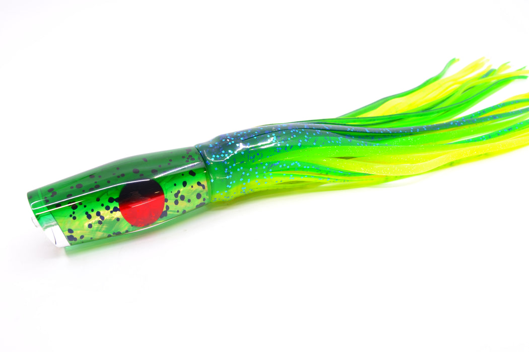Moyes Lures Mahi MOP Green Back Red Eyes Small Dark-N-Stormy 9" 4.5oz Skirted Mahi