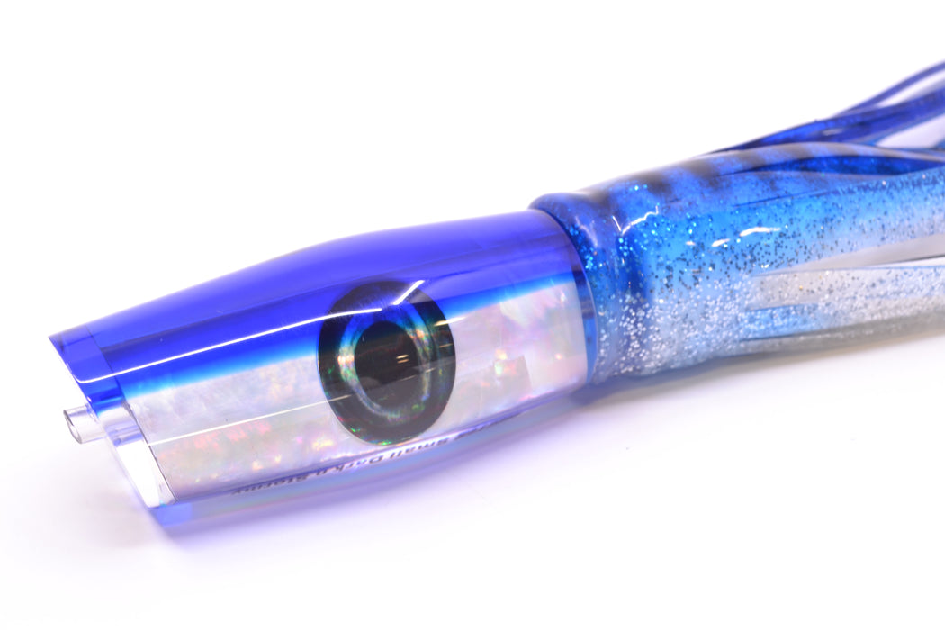 Moyes Lures White MOP Blue Back Small Dark-N-Stormy 9" 4.5oz Skirted Blue Aurora *SCRATCHED*