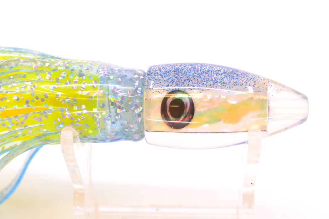 Moyes Lures White Awabi Blue Glitter Back Taxi Eyes Poon 5" 2oz Skirted Ice Blue/Rainbow
