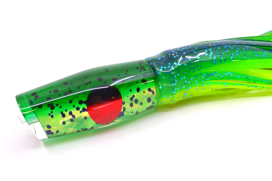 Moyes Lures Mahi MOP Green Back Red Eyes Small Dark-N-Stormy 9" 4.5oz Skirted Mahi