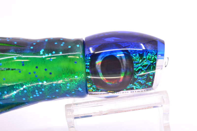 Moyes Lures Green-Blue Oil Slick Blue Back Taxi Eyes NEW Small Blaster 9" 4.5oz Skirted