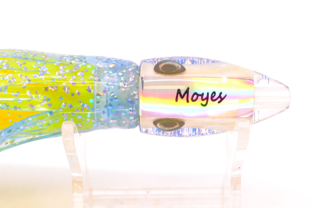 Moyes Lures White Awabi Blue Glitter Back Taxi Eyes Poon 5" 2oz Skirted Ice Blue/Rainbow