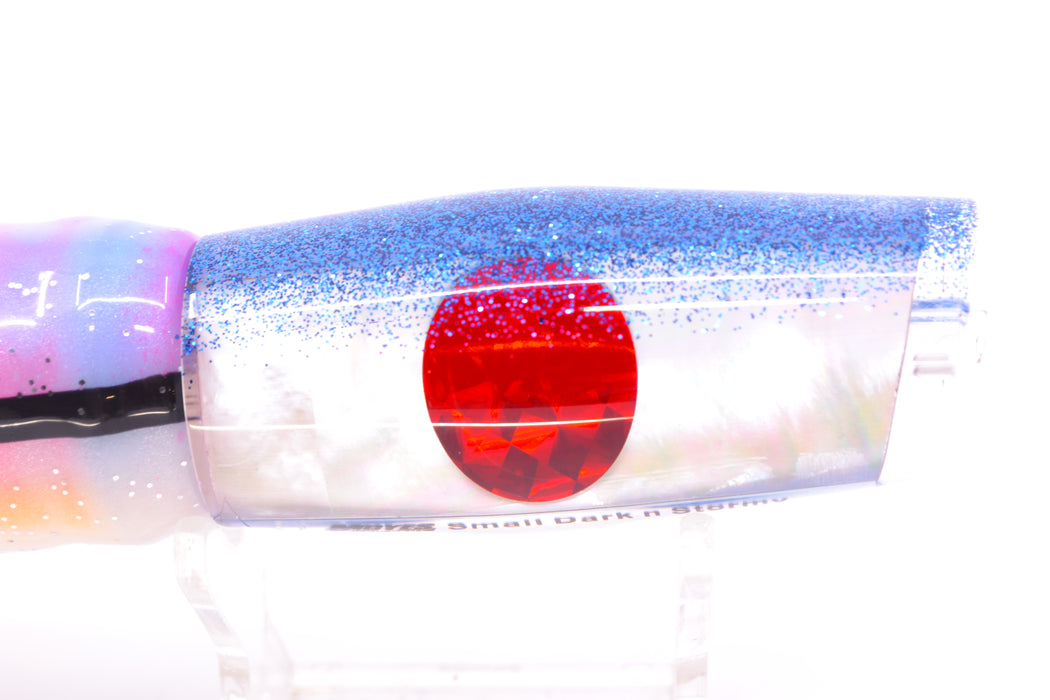 Moyes Lures White MOP Blue Glitter Back Small Dark-N-Stormy 9" 4.5oz Skirted *SCRATCHED*