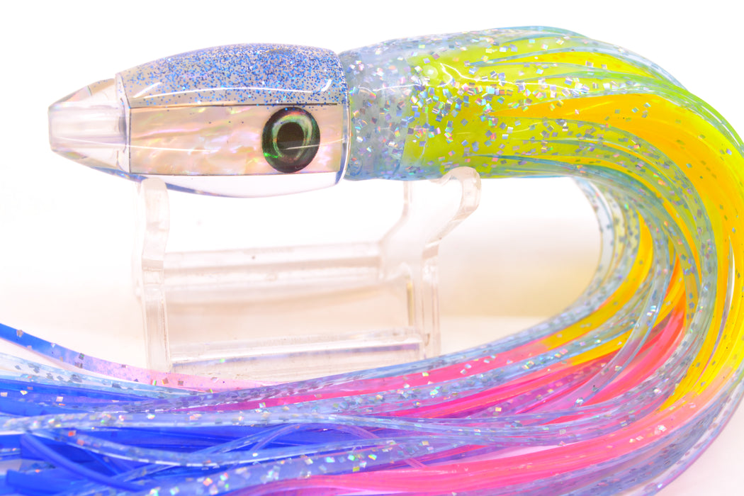 Moyes Lures White Awabi Blue Glitter Back Taxi Eyes Poon 5" 2oz Skirted Ice Blue/Rainbow