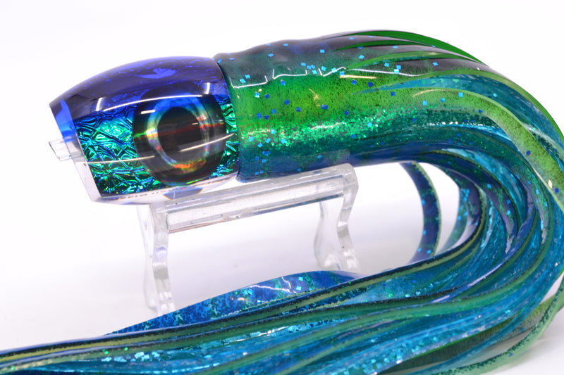 Moyes Lures Green-Blue Oil Slick Blue Back Taxi Eyes NEW Small Blaster 9" 4.5oz Skirted