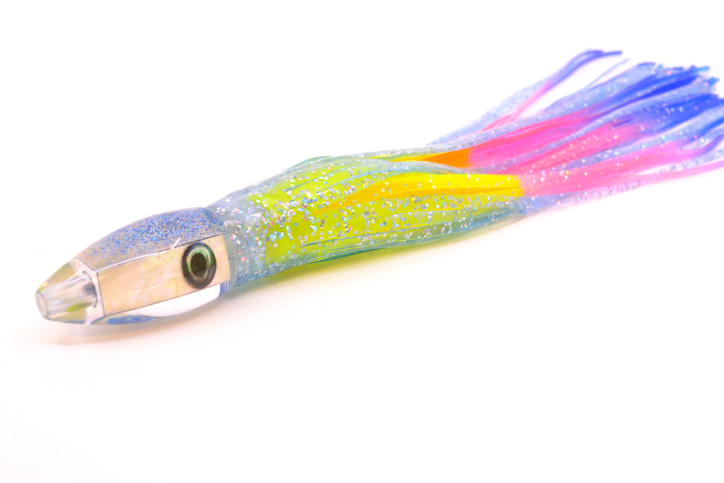 Moyes Lures White Awabi Blue Glitter Back Taxi Eyes Poon 5" 2oz Skirted Ice Blue/Rainbow