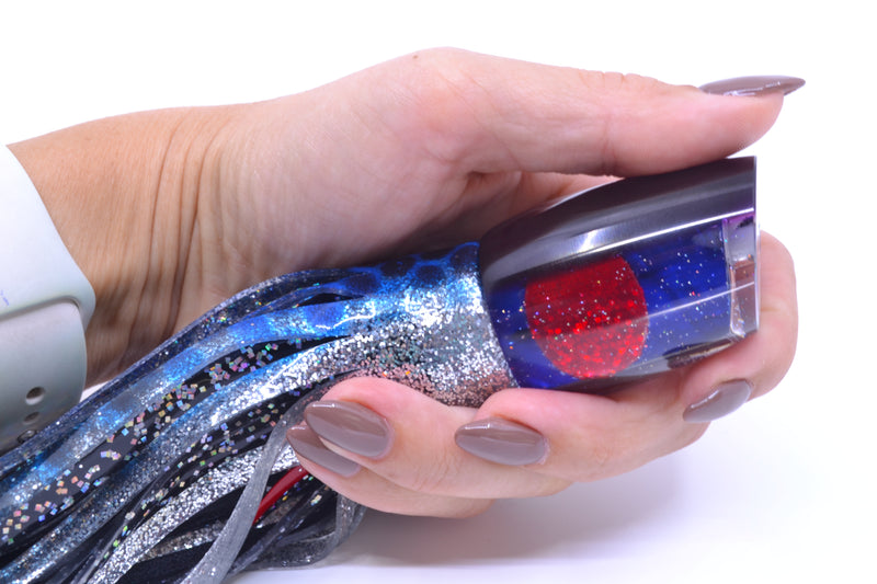 Marlin Magic Blue MOP Purple Back Red Eyes Baby Ruckus 10" 6.5oz Skirted Blue-Black Dots GZE
