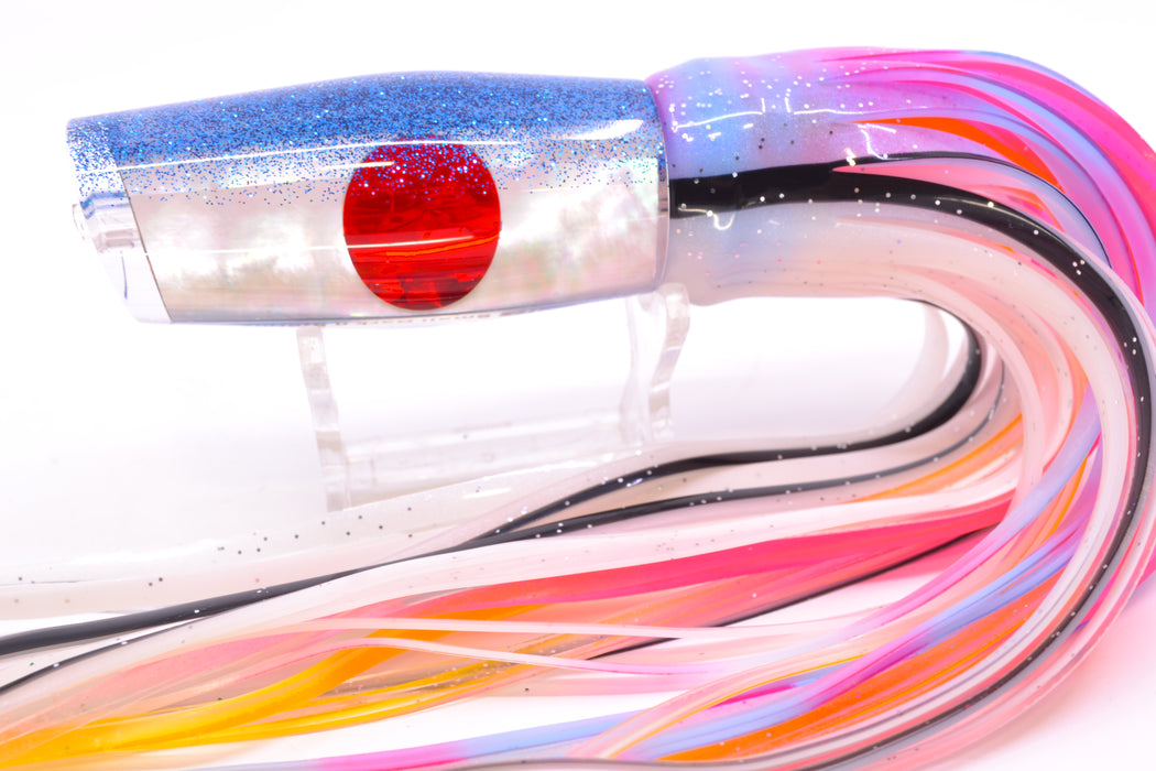 Moyes Lures White MOP Blue Glitter Back Small Dark-N-Stormy 9" 4.5oz Skirted *SCRATCHED*