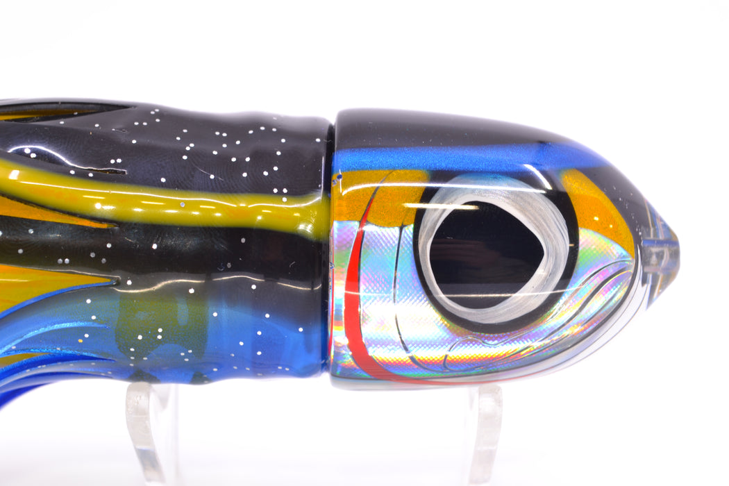 LS Lures Yellow-Silver Rainbow Black-Blue Back Flyer 11" 6oz Skirted Black-Yellow-Blue GZE
