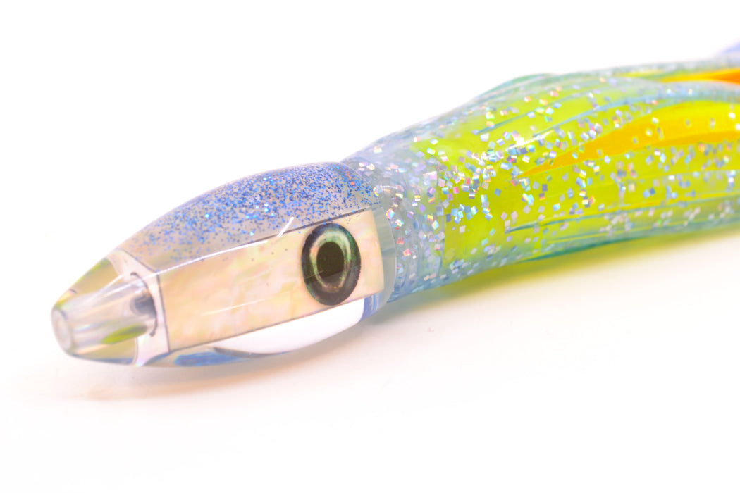 Moyes Lures White Awabi Blue Glitter Back Taxi Eyes Poon 5" 2oz Skirted Ice Blue/Rainbow