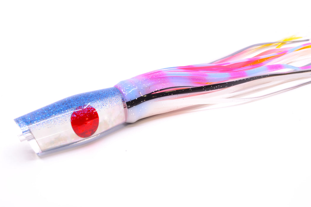 Moyes Lures White MOP Blue Glitter Back Small Dark-N-Stormy 9" 4.5oz Skirted *SCRATCHED*
