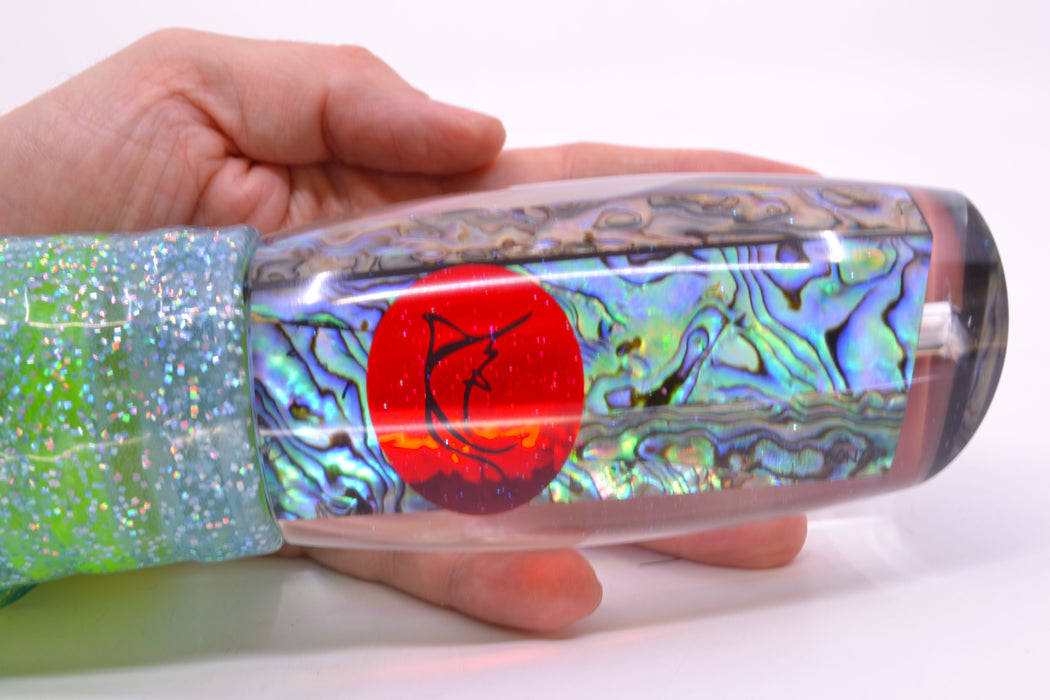 Bonze Lures Paua Shell Red Eyes Dog Bollocks 16" 20oz Skirted Ice Blue/Rainbow